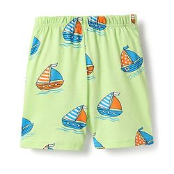 Babyhug Cotton Knit Half Sleeves Shorts Co-Ord Night Suit With Boat Print - Light Green