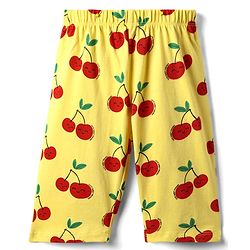 Babyhug  Cotton Knit Half Sleeves Capri Night Suit with Cherry Print - Yellow