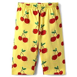 Babyhug  Cotton Knit Half Sleeves Capri Night Suit with Cherry Print - Yellow