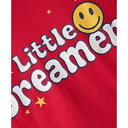 Babyhug Cotton Knit Half Sleeves Night Suit With Text & Star Print - Red