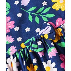 Babyhug Single Jersey Knit Half Sleeves Floral Printed Frock With Inner Tee - Navy Blue