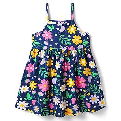 Babyhug Single Jersey Knit Half Sleeves Floral Printed Frock With Inner Tee - Navy Blue