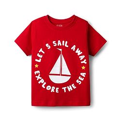 Babyhug Cotton Knit Half Sleeves Night Suit with Nautical Theme Print - Red