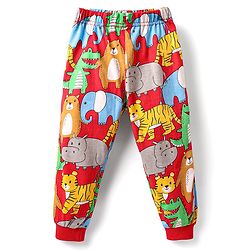 Babyhug Cotton Knit Half Sleeves Co-ords Night Suit With Animal Print - Red
