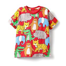Babyhug Cotton Knit Half Sleeves Co-ords Night Suit With Animal Print - Red