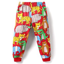 Babyhug Cotton Knit Half Sleeves Co-ords Night Suit With Animal Print - Red