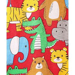 Babyhug Cotton Knit Half Sleeves Co-ords Night Suit With Animal Print - Red