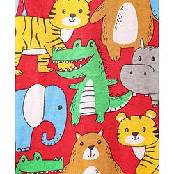 Babyhug Cotton Knit Half Sleeves Co-ords Night Suit With Animal Print - Red