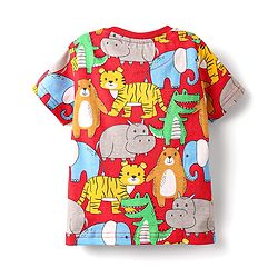 Babyhug Cotton Knit Half Sleeves Co-ords Night Suit With Animal Print - Red