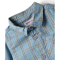 Babyhug Cotton Woven Full Sleeves Shirt & Trouser Set with Bow & Checks - Light Blue & Khaki