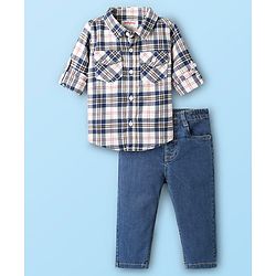 Babyhug Cotton Woven Full Sleeves Shirt & Jeans Set with Checks - Blue