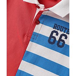 Babyhug Cotton Knit Half Sleeves Color Block Polo T-Shirt With Stripes  - White & Red
