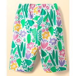 Babyhug Cotton Knit Half Sleeves Capri Co-ord Night Suit With Floral Print - White & Light Green