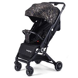 Babyhug Portable Baby Stroller with One-hand Compact Fold - Black| Pram for Newborn| Concealed Linked Brake| Swivel Wheels| 5 point Safety Harness| Storage Basket|