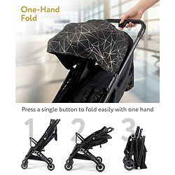 Babyhug Portable Baby Stroller with One-hand Z Compact Fold - Black| Pram for Newborn| Concealed Linked Brake| Swivel Wheels| 5 point Safety Harness| Air Cabin Friendly|