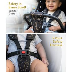 Babyhug Portable Baby Stroller with One-hand Z Compact Fold - Black| Pram for Newborn| Concealed Linked Brake| Swivel Wheels| 5 point Safety Harness| Air Cabin Friendly|