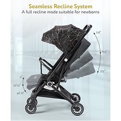 Babyhug Portable Baby Stroller with One-hand Z Compact Fold - Black| Pram for Newborn| Concealed Linked Brake| Swivel Wheels| 5 point Safety Harness| Air Cabin Friendly|