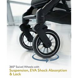 Babyhug Portable Baby Stroller with One-hand Z Compact Fold - Black| Pram for Newborn| Concealed Linked Brake| Swivel Wheels| 5 point Safety Harness| Air Cabin Friendly|
