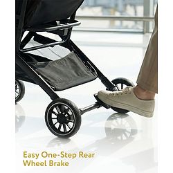 Babyhug Portable Baby Stroller with One-hand Z Compact Fold - Black| Pram for Newborn| Concealed Linked Brake| Swivel Wheels| 5 point Safety Harness| Air Cabin Friendly|