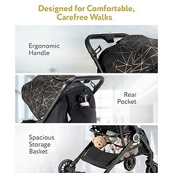 Babyhug Portable Baby Stroller with One-hand Z Compact Fold - Black| Pram for Newborn| Concealed Linked Brake| Swivel Wheels| 5 point Safety Harness| Air Cabin Friendly|