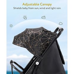 Babyhug Portable Baby Stroller with One-hand Z Compact Fold - Black| Pram for Newborn| Concealed Linked Brake| Swivel Wheels| 5 point Safety Harness| Air Cabin Friendly|