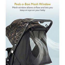 Babyhug Portable Baby Stroller with One-hand Z Compact Fold - Black| Pram for Newborn| Concealed Linked Brake| Swivel Wheels| 5 point Safety Harness| Air Cabin Friendly|