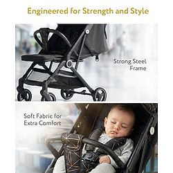 Babyhug Portable Baby Stroller with One-hand Z Compact Fold - Black| Pram for Newborn| Concealed Linked Brake| Swivel Wheels| 5 point Safety Harness| Air Cabin Friendly|