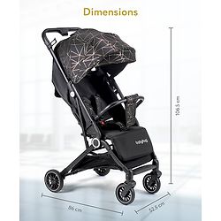 Babyhug Portable Baby Stroller with One-hand Z Compact Fold - Black| Pram for Newborn| Concealed Linked Brake| Swivel Wheels| 5 point Safety Harness| Air Cabin Friendly|