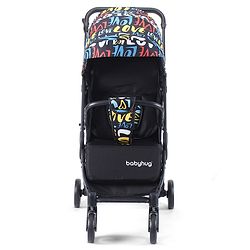 Babyhug Portable Baby Stroller with One-hand Z Compact Fold - Black| Pram for Newborn| Concealed Linked Brake| Swivel Wheels| 5 point Safety Harness| Air Cabin Friendly|
