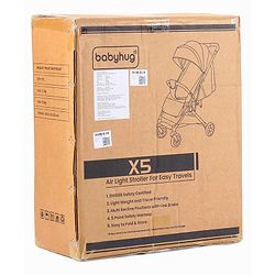 Babyhug Portable Baby Stroller with One-hand Z Compact Fold - Black| Pram for Newborn| Concealed Linked Brake| Swivel Wheels| 5 point Safety Harness| Air Cabin Friendly|