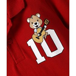 Babyhug 100% Cotton Knit Half Sleeves Polo T-Shirt with Bear Print - Red
