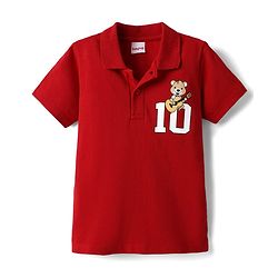 Babyhug 100% Cotton Knit Half Sleeves Polo T-Shirt with Bear Print - Red