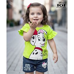 Babyhug Disney Single Jersey Knit Half Sleeves T-shirt & Short Set With 101 Dalmatians Graphics - Light Green