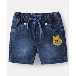 Babyhug Disney Single Jersey Knit Half Sleeves Polo T-Shirt & Denim Shorts Set with Suspender & Winnie the Pooh Graphics - Navy Blue & White