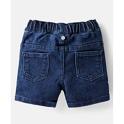 Babyhug Disney Single Jersey Knit Half Sleeves Polo T-Shirt & Denim Shorts Set with Suspender & Winnie the Pooh Graphics - Navy Blue & White