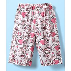 Babyhug Cotton Knit Half Sleeves Capri Night Suit With Bunny & Floral Print - Yellow