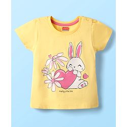 Babyhug Cotton Knit Half Sleeves Capri Night Suit With Bunny & Floral Print - Yellow