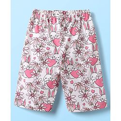 Babyhug Cotton Knit Half Sleeves Capri Night Suit With Bunny & Floral Print - Yellow