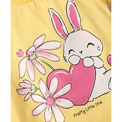 Babyhug Cotton Knit Half Sleeves Capri Night Suit With Bunny & Floral Print - Yellow