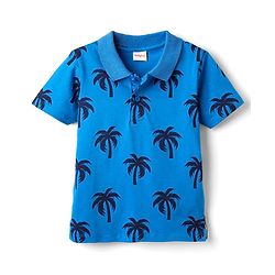 Babyhug 100% Cotton Knit Polo T-Shirt with Coconut Tree Print - Blue