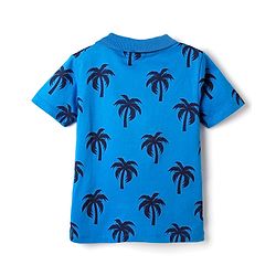 Babyhug 100% Cotton Knit Polo T-Shirt with Coconut Tree Print - Blue