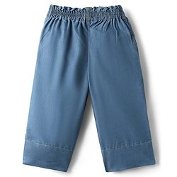 Babyhug Disney Denim Knit Full Length Jeans With Minnie Mouse Graphics - Light Blue