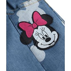 Babyhug Disney Denim Knit Full Length Jeans With Minnie Mouse Graphics - Light Blue
