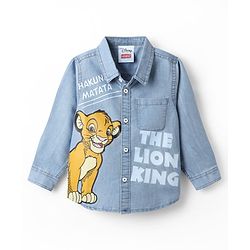 Babyhug Disney Denim Woven Full Sleeves Shirt with Lion King Graphics - Light Blue