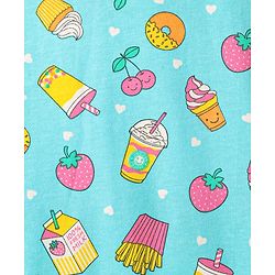 Babyhug Cotton Knit Frill Sleeves Nighty With Tropical Theme Print - Aqua