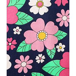 Babyhug Cotton Knit Frill Sleeves Nighty With Floral Print - Navy Blue