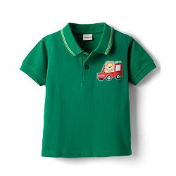 Babyhug 100% Cotton Half Sleeves Polo T- Shirt with Safari Patch Detailing - Green