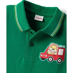 Babyhug 100% Cotton Half Sleeves Polo T- Shirt with Safari Patch Detailing - Green