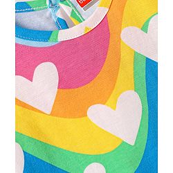 Babyhug Cotton Knit Cap Sleeves Nighty With Heart Print - Multicolor