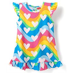 Babyhug Cotton Knit Cap Sleeves Nighty With Heart Print - Multicolor